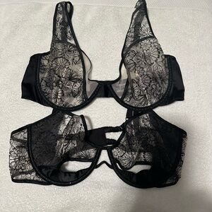 Victoria's Secret Black Floral Lace Bra Bundle